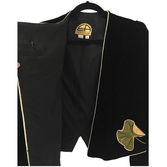 Eugene Alexander Vintage 80s Floral Embellished Velvet Blazer Jacket(Fits 4/6) - Picture 7 of 13